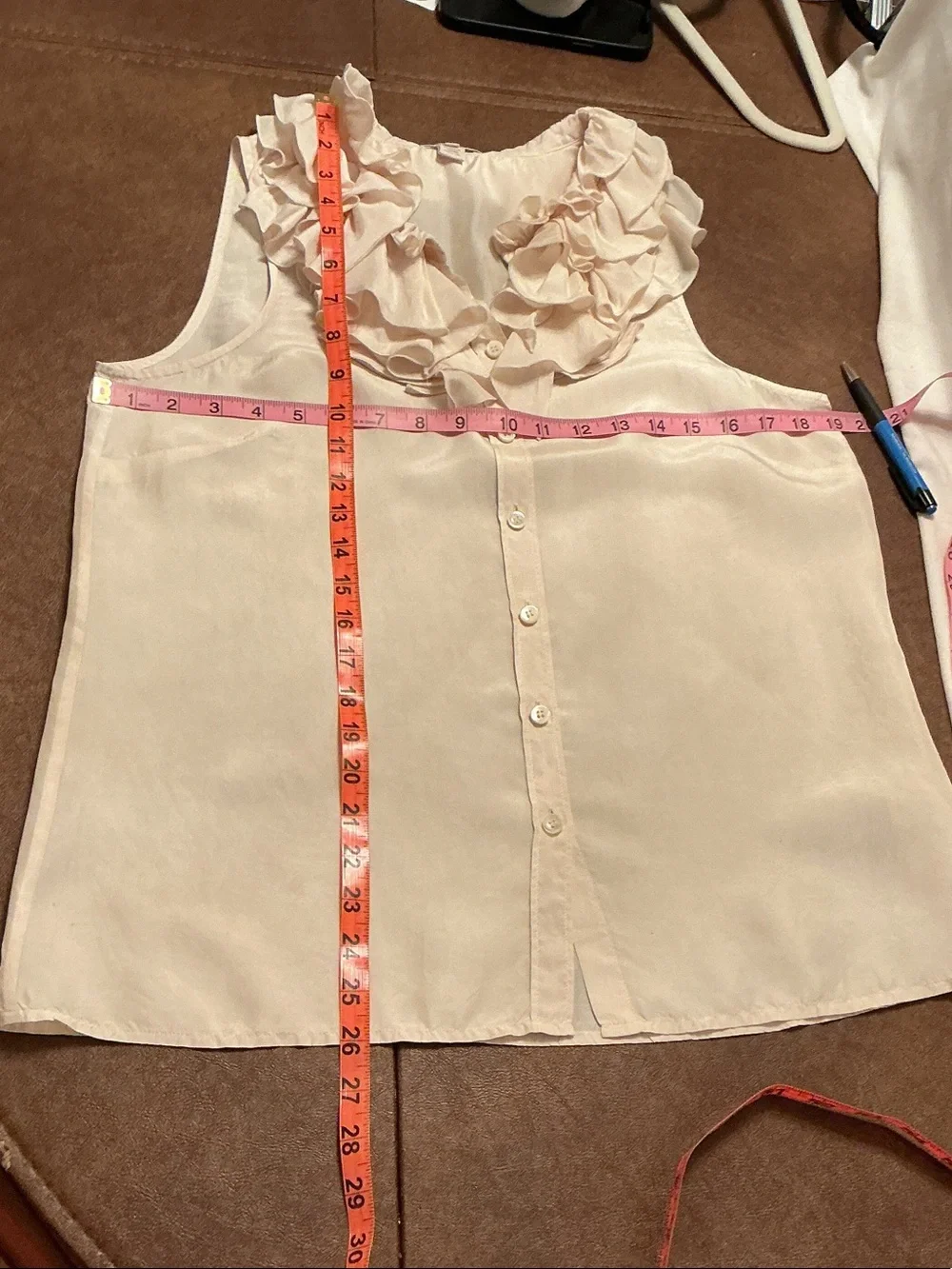 J. Crew 100% Silk Sleeveless Ruffled Collar Botton Front Blouse Sz 8 Ivory